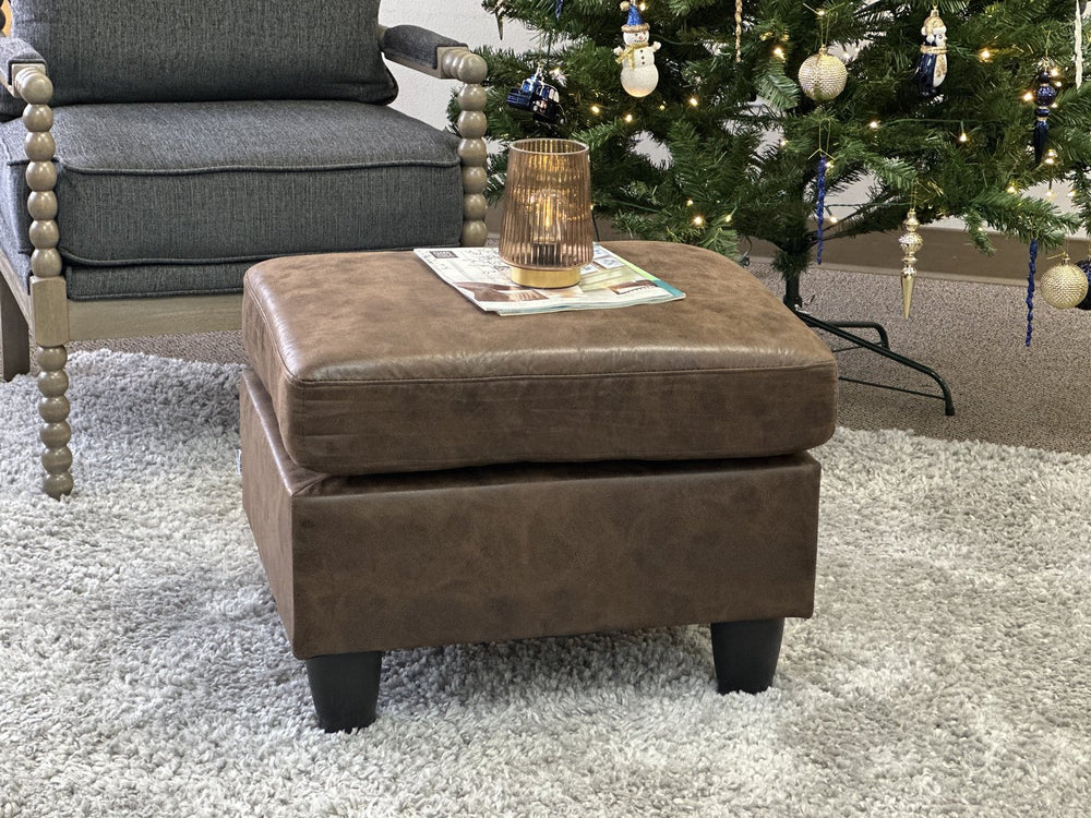 English Elm Sierra Faux Leather Ottoman with Breathable PU Upholstery, Padded Comfort Seat and Durable Legs (20x24x8) Dark Brown B343P324363
