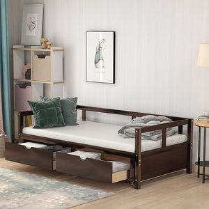English Elm Wooden Twin to King Daybed with Trundle and Storage Drawers for Guest Rooms Espresso N708P336539P