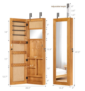 English Elm Solid Wood Wall Mounted Jewelry Armoire with Led Lighting Auto Activated Mirror Cabinet Light Brown W2640P356579