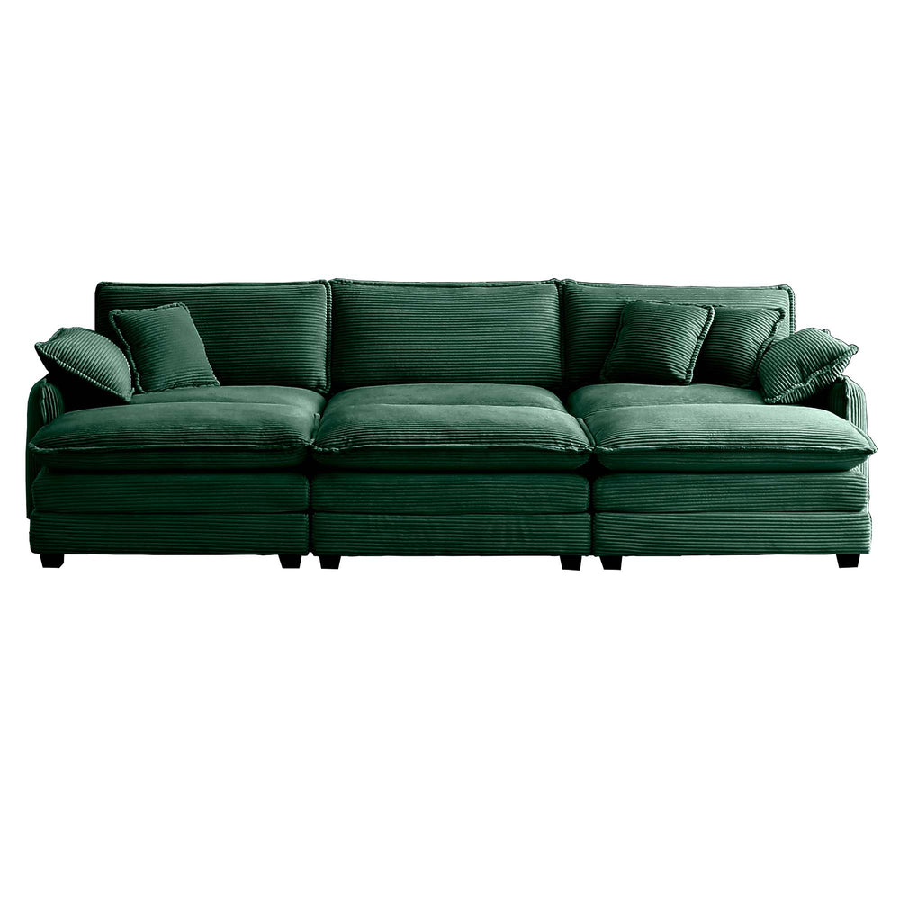English Elm Mid-Century 3-Seater Sectional Sofa In Luxe Green Corduroy With Plush Pillows For Ultimate Comfort W714S00735