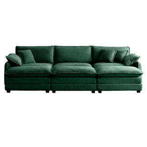 English Elm Mid-Century 3-Seater Sectional Sofa In Luxe Green Corduroy With Plush Pillows For Ultimate Comfort W714S00735