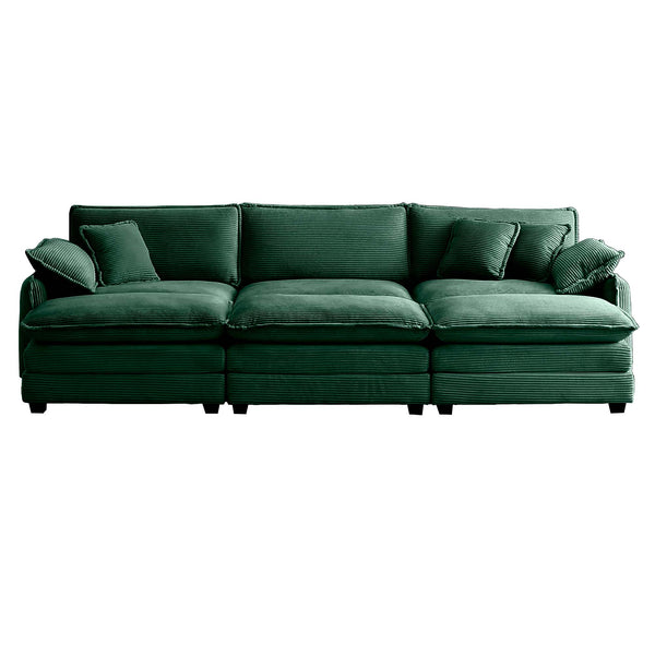 English Elm Mid-Century 3-Seater Sectional Sofa In Luxe Green Corduroy With Plush Pillows For Ultimate Comfort W714S00735