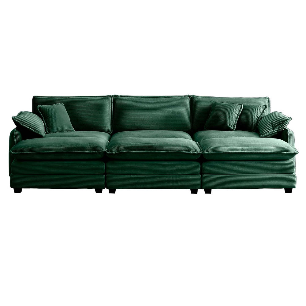 English Elm Oversized Modular Cushioned Sofa With 3 Ottomans - Transformable Sleeper & Stylish Green Corduroy W714S00739-GIGA