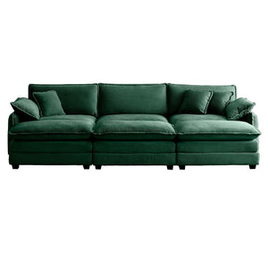 English Elm Oversized Modular Cushioned Sofa With 3 Ottomans - Transformable Sleeper & Stylish Green Corduroy W714S00739-GIGA