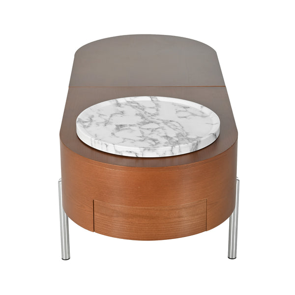 English Elm VIBE 47.2" Oval Lift-Top Coffee Table with Hydraulic Lift, Hidden Storage, Rotating Tray, Modern Design Brown N724P228920D