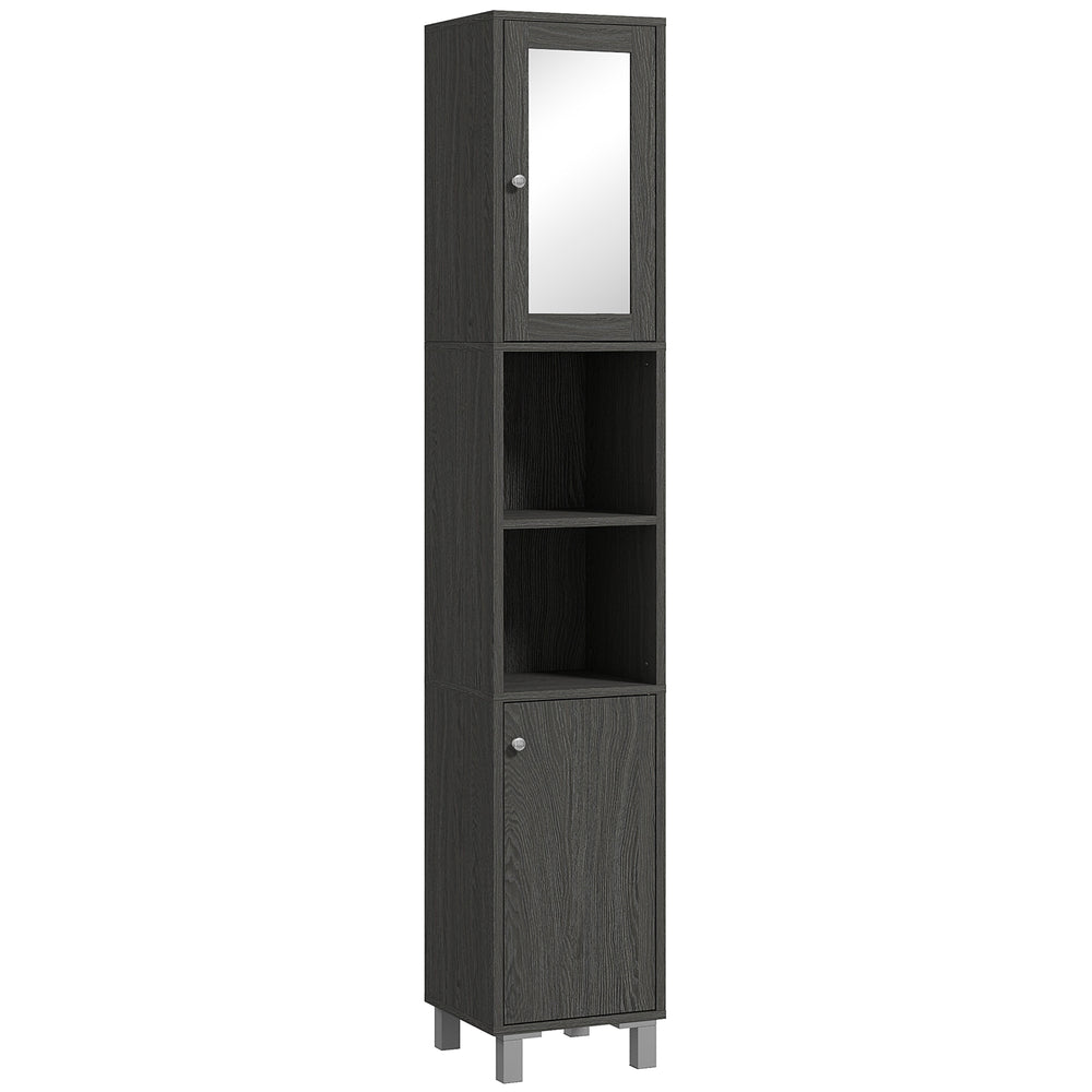 English Elm Kleankin Tall Bathroom Storage Cabinet With Mirror - Distressed Gray Freestanding Tower For Organized Spaces W2225P217001