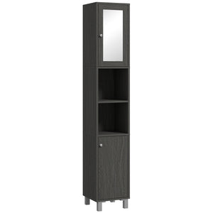 English Elm Kleankin Tall Bathroom Storage Cabinet With Mirror - Distressed Gray Freestanding Tower For Organized Spaces W2225P217001