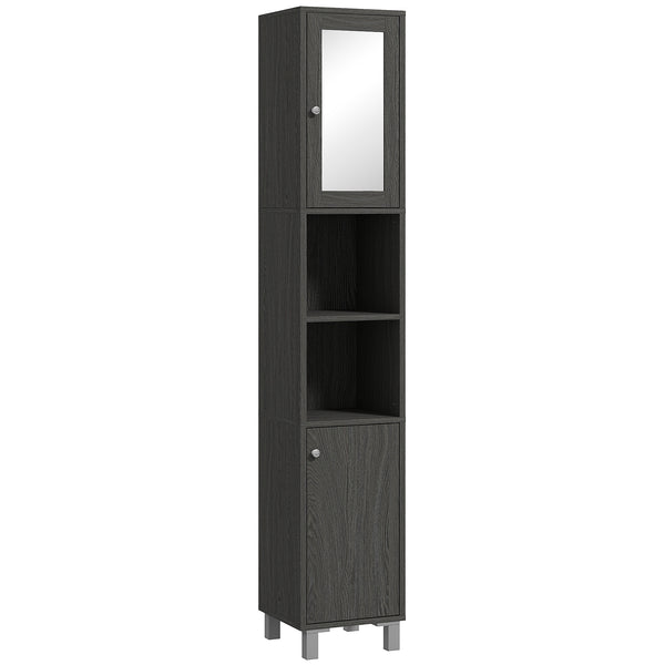 English Elm Kleankin Tall Bathroom Storage Cabinet With Mirror - Distressed Gray Freestanding Tower For Organized Spaces W2225P217001