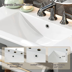 English Elm Christopher Knight Home® - 30" Bathroom Vanity with Ceramic Sink, Solid Wood Legs, Adjustable Shelf, Tip-Out Tray, Soft-Close Hinges, Silver Knobs, Moisture-Resistant Finish Gray N817P286250G