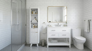 English Elm 68" Tall Fluted Freestanding Storage Cabinet with Drawer and Adjustable Shelf for Bathroom White N817P375218W