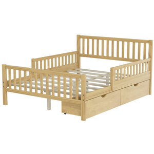 English Elm Twin Pine Platform Bed with Guardrails and Under Storage Drawers for Small Rooms N733P172696M