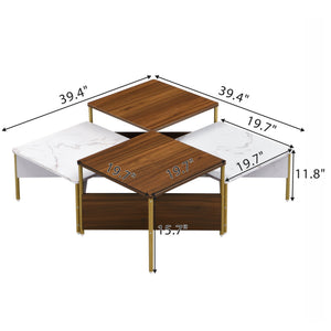 English Elm Christopher Knight Home® - Modern Nesting Coffee Tables Set of 4 – Mid Century Square MDF Tables with Metal Legs, Versatile Layouts and Durable Marble-Effect Finish White+Walnut N770P309785W