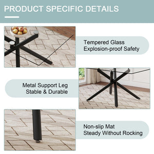 English Elm Large Tempered Glass Rectangular Dining Table Seats Six with Matte Black Metal Frame W1151S04538