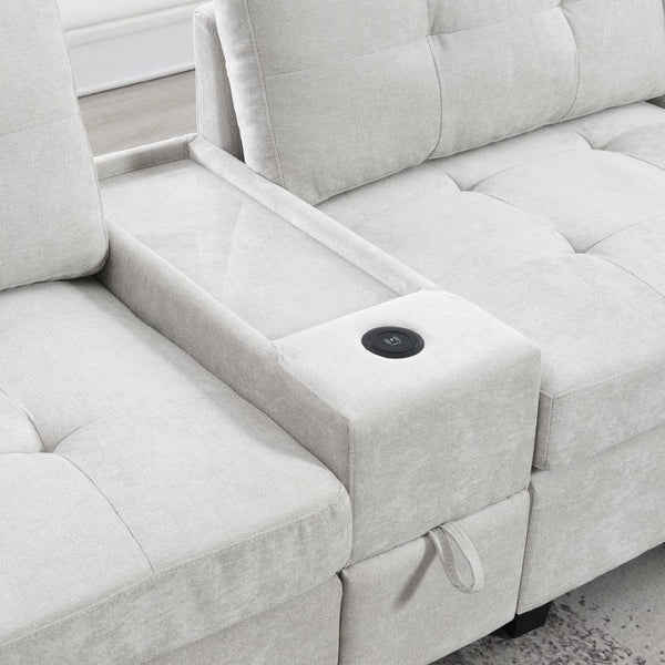 English Elm [new U-shaped Chenille Sectional Six Seat Tufted Couch with Usb Charging Storage Light Gray N723S1191K