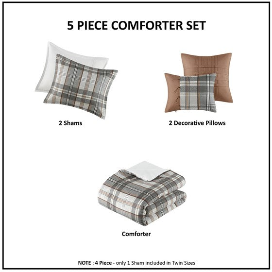 English Elm Twin/Twin Plaid Comforter Set with Anti-Microbial Microfiber, Sham & Decorative Pillows, Cozy Durable B035P203244