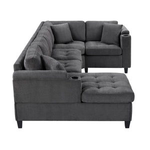 English Elm Modern U-shaped Sectional Sofa 115.7" Corner Couch with Chaise, Chenille Tufted Cushions, USB Ports and Storage Grey N719S002150E