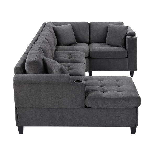 English Elm Modern U-shaped Sectional Sofa 115.7" Corner Couch with Chaise, Chenille Tufted Cushions, USB Ports and Storage Grey N719S002150E