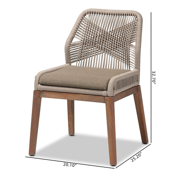 English Elm Mid-century Artisan Woven Rope Back Mahogany Dining Chair with Removable Cushion B2750P470064