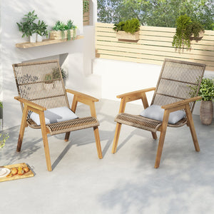 English Elm Christopher Knight Home® - Set of 2 Acacia Wood Lounge Chairs with Cushions — Teak Finish, Natural Wicker, Light Gray Fabric, 400lb Capacity, Patio Seating 26.5"W x 35.25"H 73165.00