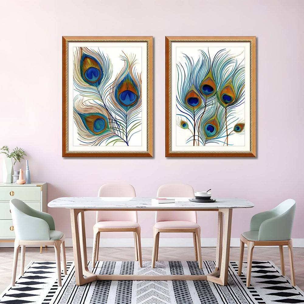 English Elm Set Of 2 Elegant Peacock Feather Framed Wall Art Prints – Stylish Replaceable Canvas Decor, 24X32" T3976P383242-GIGA