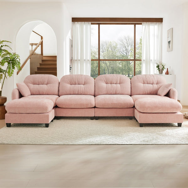 English Elm Modular U-Shaped Sectional Couch With Ottoman, Soft Chenille, Ergonomic Design For Elegant Comfort W714S01393