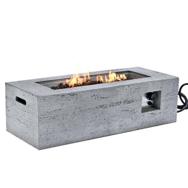 English Elm U_style Rectangular Outdoor Propane Fire Pit Mgo Set with Tank Cover Table Grey WY000498AAE