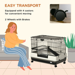 English Elm Pawhut 26" Two-Level Small Animal Cage With Wheels, Removable Tray & Easy Access For Pets’ Comfort W2225P217531-GIGA