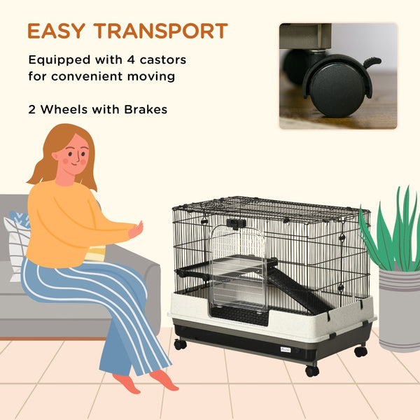 English Elm Pawhut 26" Two-Level Small Animal Cage With Wheels, Removable Tray & Easy Access For Pets’ Comfort W2225P217531-GIGA