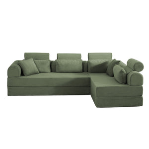 English Elm L Shaped Corduroy Sectional Sofa Converts to Sleeper Bed Space Saving Modular Couch Grayish Green W5532S00006