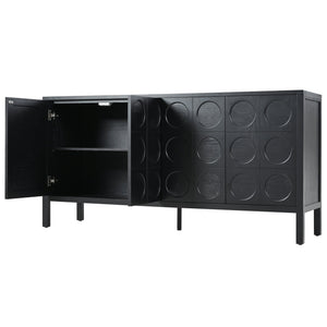 English Elm Stylish Geometric Circle Door Sideboard Cabinet with MDF Solid Wood Legs Adjustable Shelves Black W2696P256250