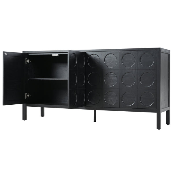 English Elm Stylish Geometric Circle Door Sideboard Cabinet with MDF Solid Wood Legs Adjustable Shelves Black W2696P256250