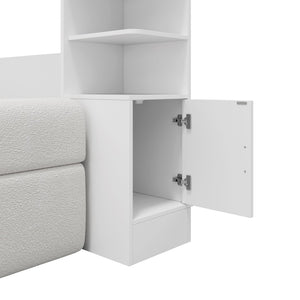 English Elm Full Size Murphy Bed System with Integrated Sofa and Storage Towers for Guest Rooms White LP000380AAK