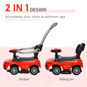 English Elm Aosom 2‑in‑1 Toddler Push Car Stroller Ride‑On with Horn, Music, Light, Storage & 360° Guardrail W2225P249761