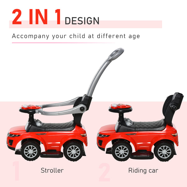 English Elm Aosom 2‑in‑1 Toddler Push Car Stroller Ride‑On with Horn, Music, Light, Storage & 360° Guardrail W2225P249761