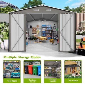 English Elm 10x14 Ft Galvanized Steel Outdoor Storage Shed with Lockable Doors and Vented Window W3213S00005