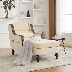 English Elm UNITED Oversized Chaise Lounge Sofa Bed with Solid Wood Arms, High-Resilience Foam, 800lb Capacity and Storage Pockets Beige W1568S00212