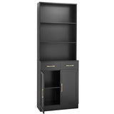 English Elm Bathroom Storage Cabinet, Cabinet With Two Doors and Drawers, Adjustable Shelf, Three-Layer Open Shelf, Mdf Board, Black