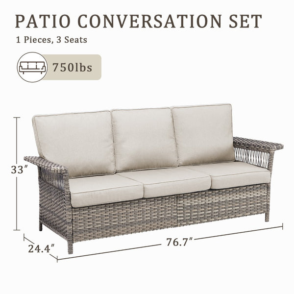 English Elm Outdoor Handwoven Pe Wicker Ottoman Set Patio Footrests with Weather Resistant Cushions Beige T3773P416504