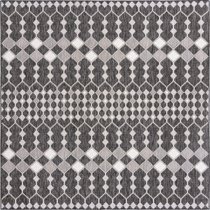 Unique Loom Outdoor Trellis Traliccio Machine Made Trellis Rug Charcoal, Ivory/Gray 10' 0" x 10' 0"