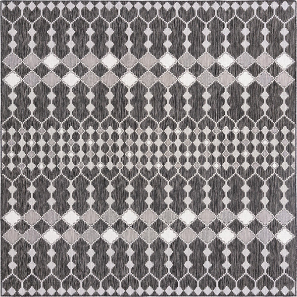 Unique Loom Outdoor Trellis Traliccio Machine Made Trellis Rug Charcoal, Ivory/Gray 10' 0" x 10' 0"