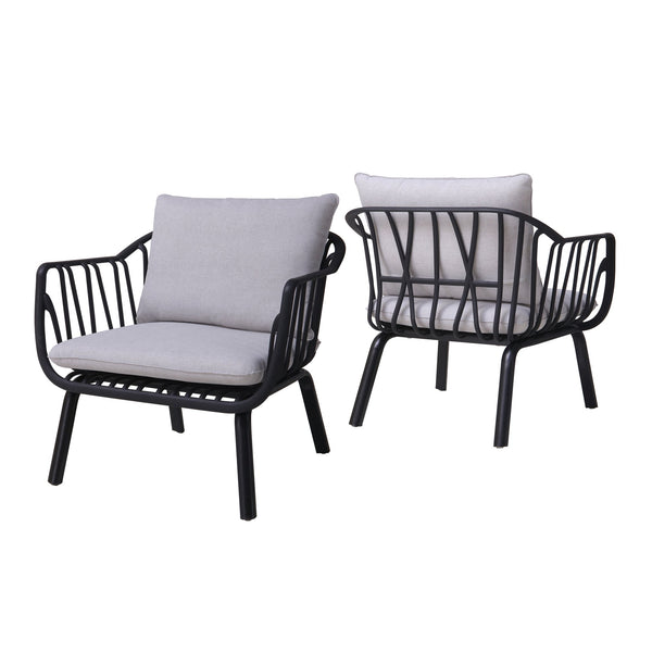 English Elm Christopher Knight Home® - Huron Outdoor PP Club Chair with Waterproof Olefin Cushions, Durable Plastic Frame and Iron Legs - Weather-Resistant Patio Seating Set Black+ Gray N775P178198B