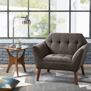 JLA Home INK+IVY - Wide Sculptural Mid-Century Lounge Chair with Hand-Tufted Detail, Durable Woven Upholstery, Solid Wood Legs Charcoal II110-0391