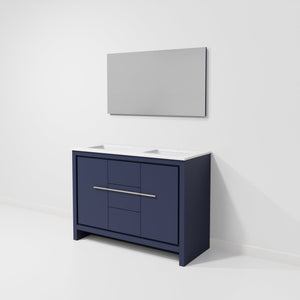 English Elm Navy Blue Double Bath Vanity With White Quartz Top, 43" Mirror & Ample Storage Solutions, 48" W B2731S01489