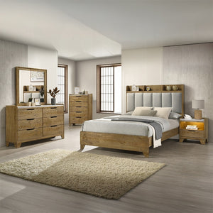 English Elm Transitional Aspen Brown Wood Nightstand with Led Shelf Usb Charging and Storage Drawer B2741P411507