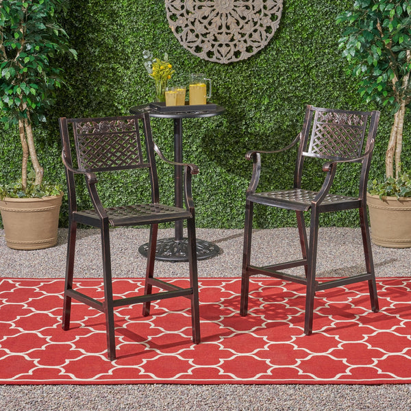 English Elm Christopher Knight Home® - TAHOE Athena Outdoor 29" Cast Aluminum Barstool Set of 2, Copper Finish, Weather-Resistant Mesh Scroll Design 65141.00