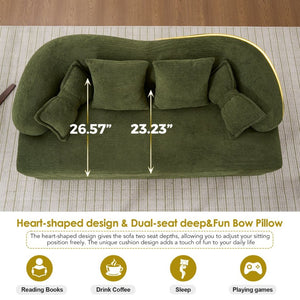 English Elm (old Sku W2231p392100) Chenille Sleeper Sofa Foldable Convertible Loveseat with Four Pillows Green W2231P466737