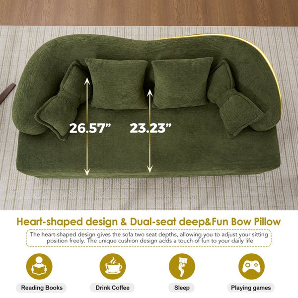 English Elm (old Sku W2231p392100) Chenille Sleeper Sofa Foldable Convertible Loveseat with Four Pillows Green W2231P466737