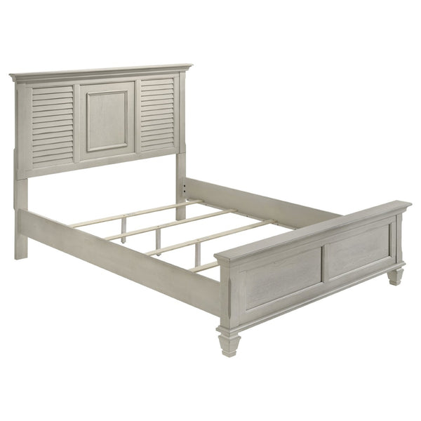 English Elm Piero Wire-brushed Oak Veneer Queen Bedroom Set with Louvered Panels Coastal Style B062S00766