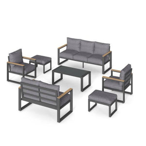 English Elm All-weather 9 Seat Aluminum Patio Conversation Set with Tempered Glass Table Gray B082S00110