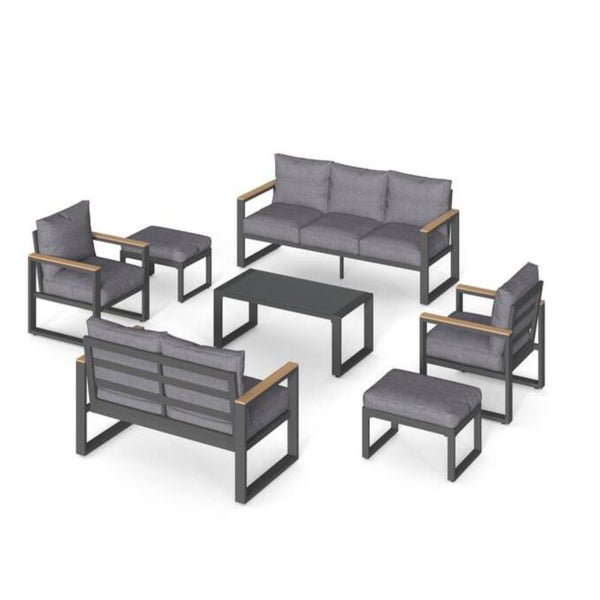 English Elm All-weather 9 Seat Aluminum Patio Conversation Set with Tempered Glass Table Gray B082S00110